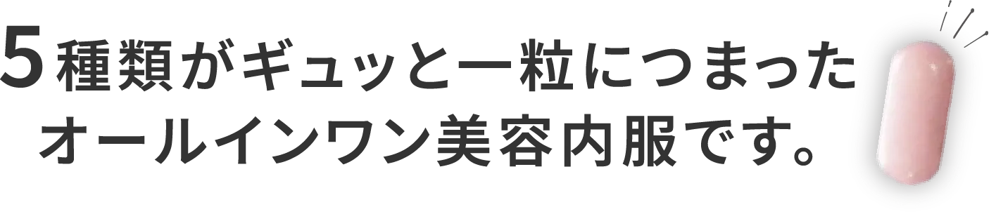 5種類がギュッと一粒につまったオールインワン美容内服です。
